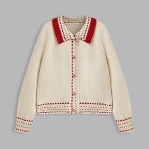 Cider Ivory Cardigan with Red and Black Trim